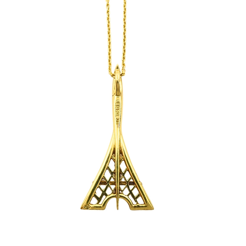 Fred Paris 18k Gold Eiffel Tower Pendant Necklace
