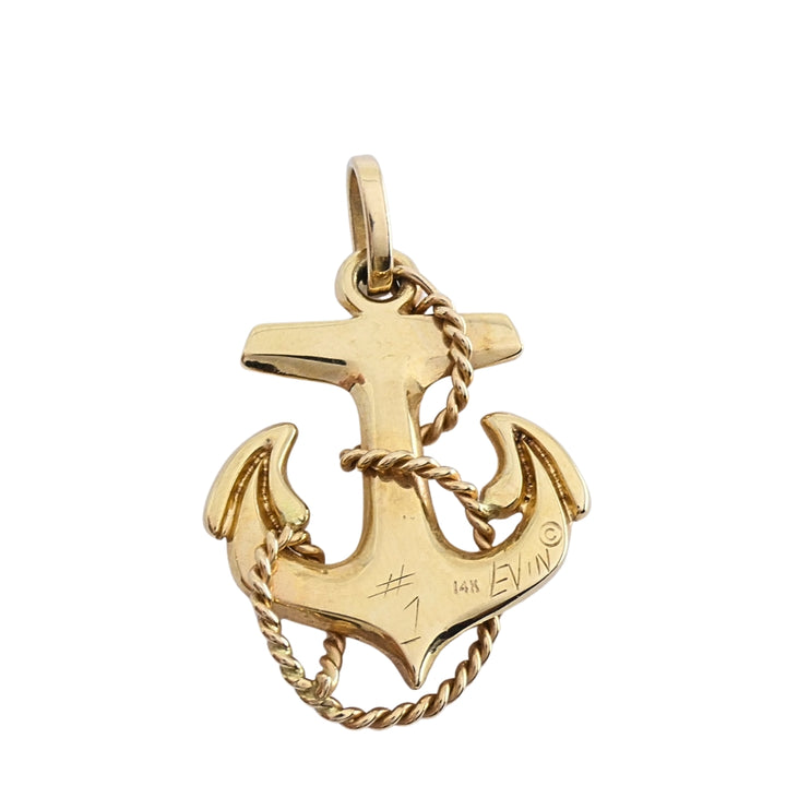 14k Gold Anchor Pendant 14k Wire Choker Necklace