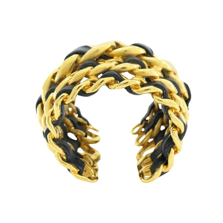 Vintage Chanel 1991 Gold Leather Cuff Bracelet