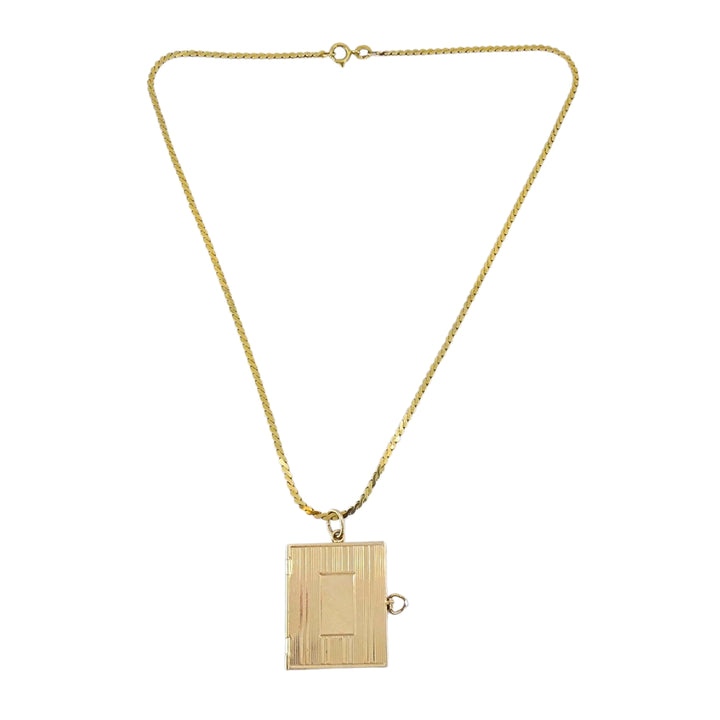 Vintage 14k Gold Book Locket Pendant 18k Gold Chain Necklace