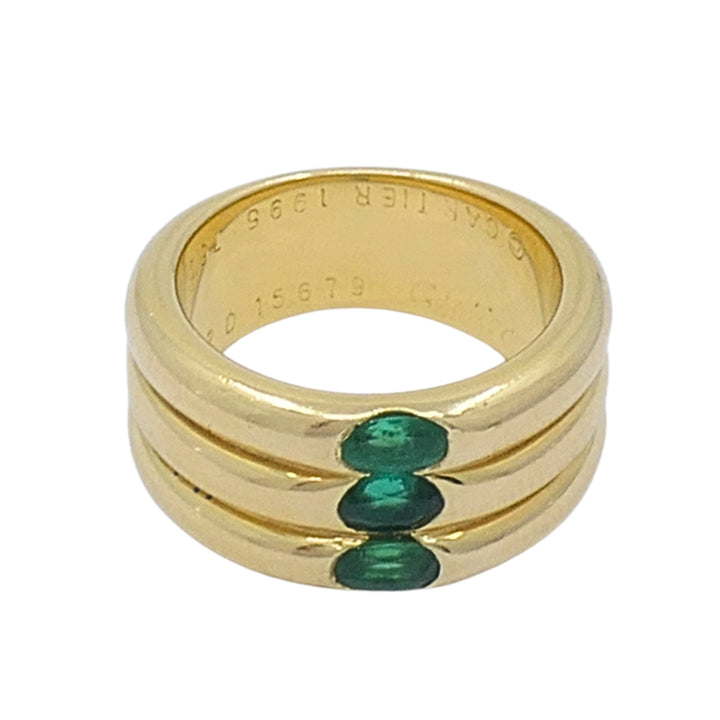 Vintage Cartier 18k Gold Emerald Three-Row Band Ring, 1995