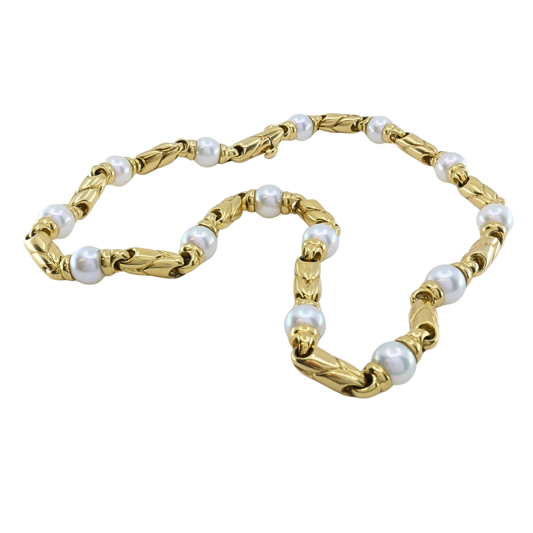 Bvlgari Bulgari Passo Doppio Pearl 18k Gold Link Necklace