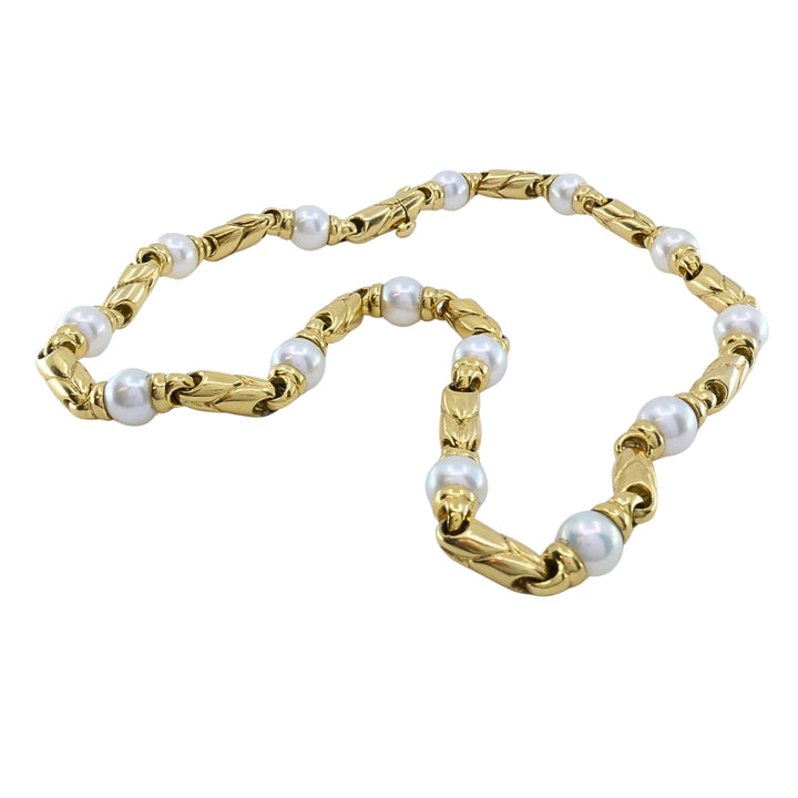 Bvlgari Bulgari Passo Doppio Pearl 18k Gold Link Necklace