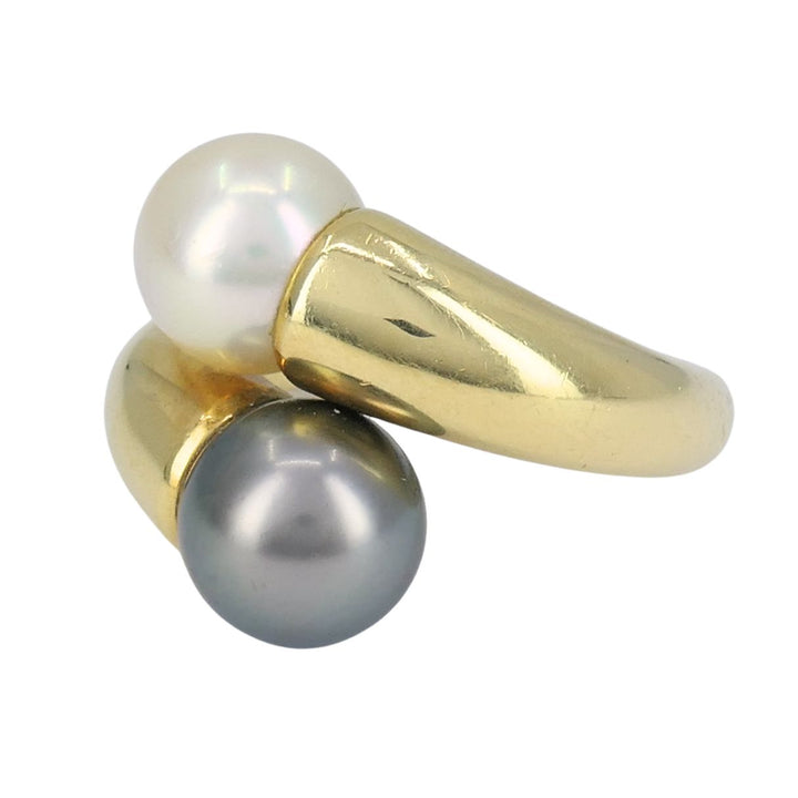 Vintage Cartier Toi et Moi 18k Gold Pearl Bypass Ring