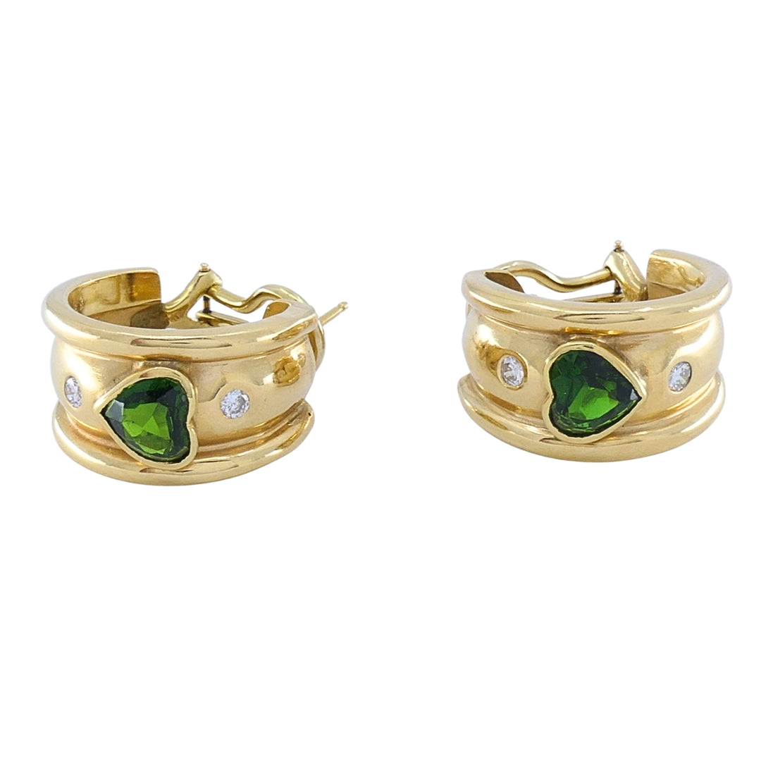 18k Yellow Gold Heart-Shaped Tourmaline Diamond Half-Hoop Earrings