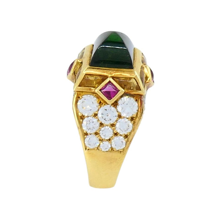 Vintage Mauboussin 18k Gold Sugarloaf Tourmaline Diamond Ring