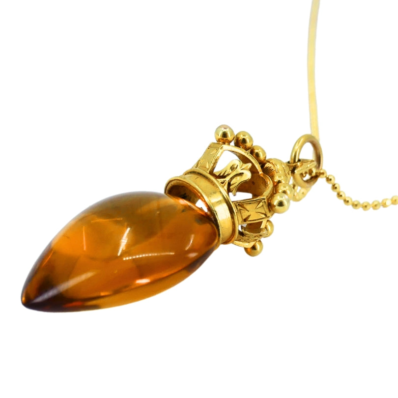 Heart and Crown Pendant Citrine 14k Gold Necklace