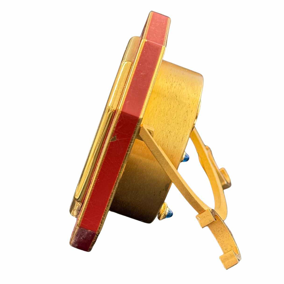 Vintage Cartier Enamel Gold Plated Brass Manual Table Clock