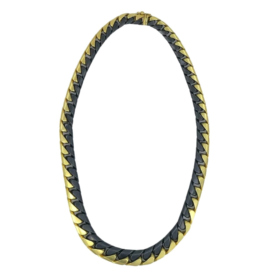 Vintage Bulgari 18k Yellow & Blackened Gold Curb link Chain Necklace