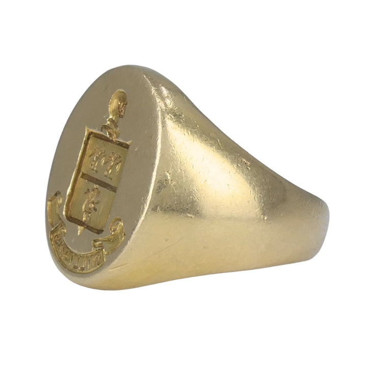Vintage Larter & Sons 14k Yellow Gold Heraldic Coat of Arms Signet Ring 1930s
