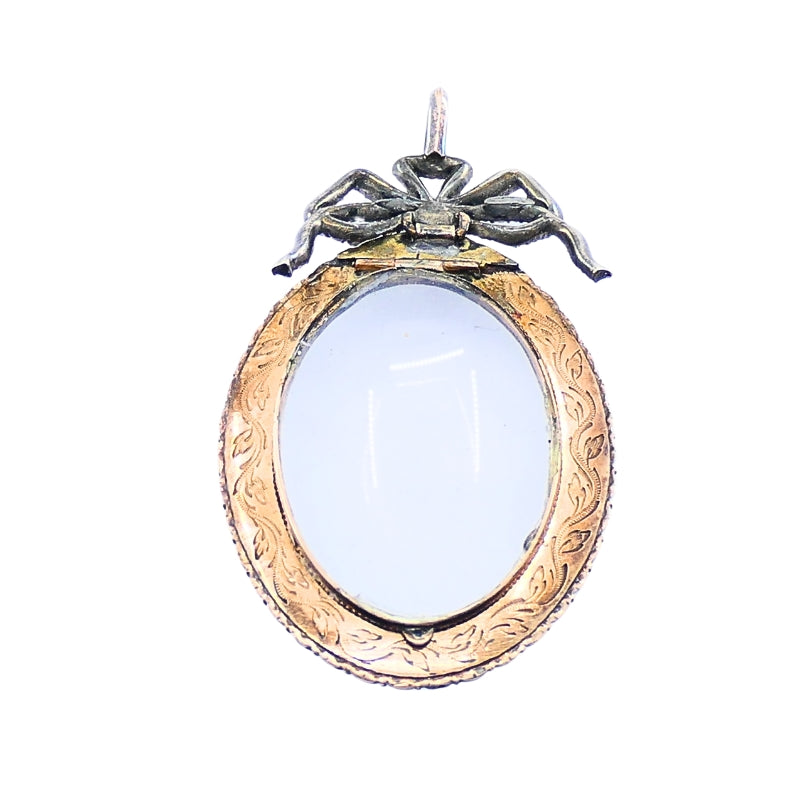 Antique 10k Gold Pearl Locket Pendant Diamond Accent Original London Box