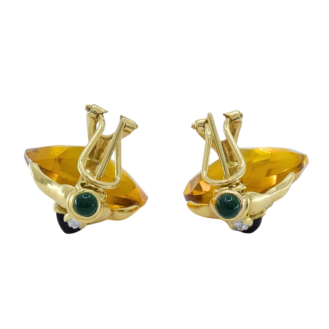 Vintage 18k Gold Citrine Heart Multi-Gemstone Earrings