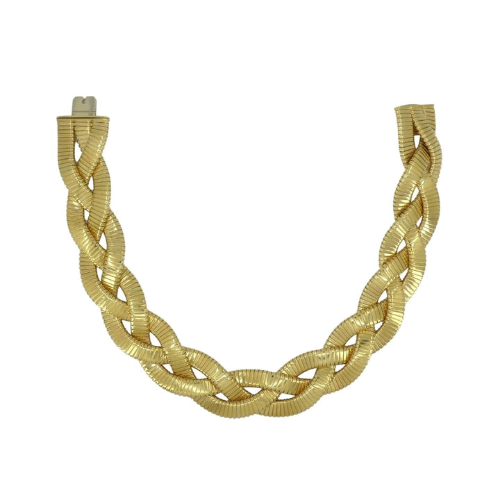 Vintage Carlo Weingrill 18k Gold Braided Tubogas Choker Necklace