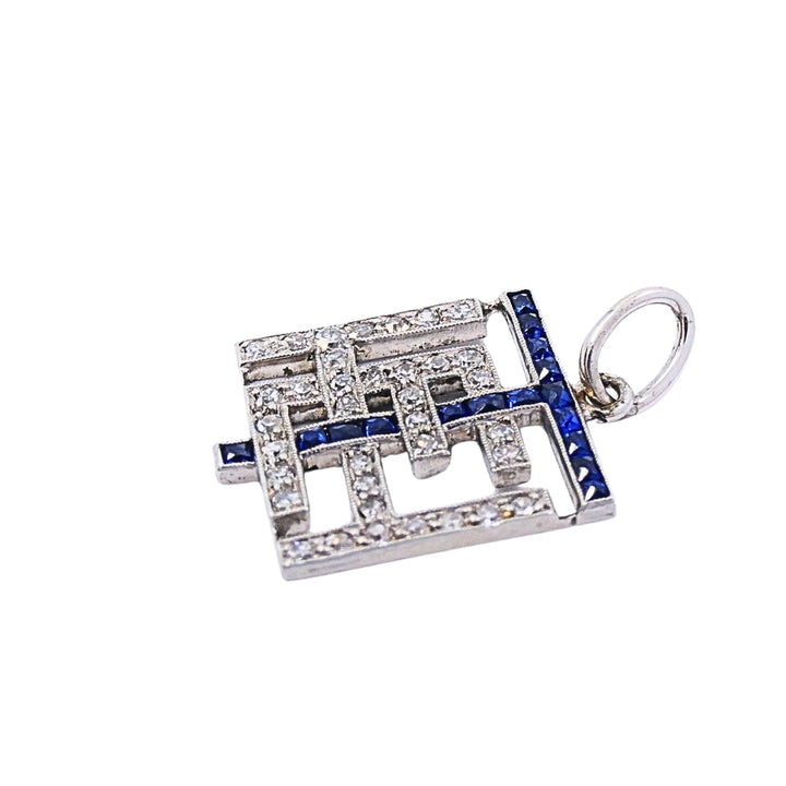 Antique Platinum Diamond Sapphire Geometric Pendant Charm