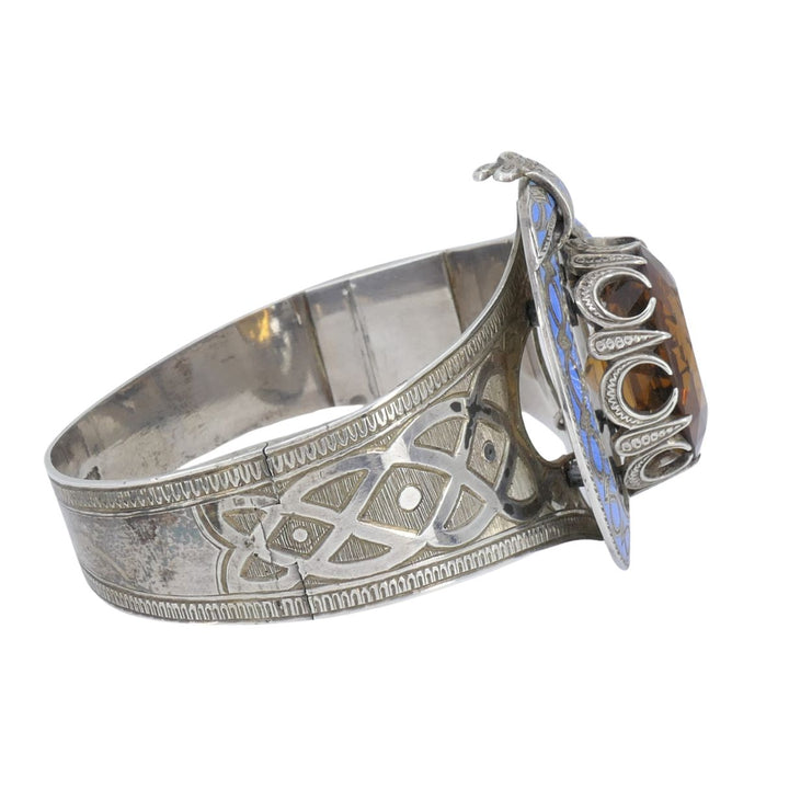 Antique Victorian Mackay Scottish Silver Blue Enamel Citrine Hinged Bracelet