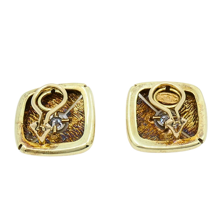 Vintage 14k Gold Diamond Earrings Square Cushion Design Clip-On
