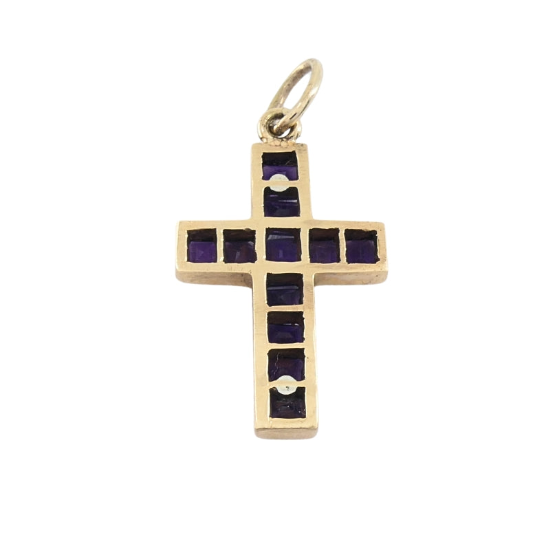 Vintage 14k Gold Amethyst Cross Pendant Charm