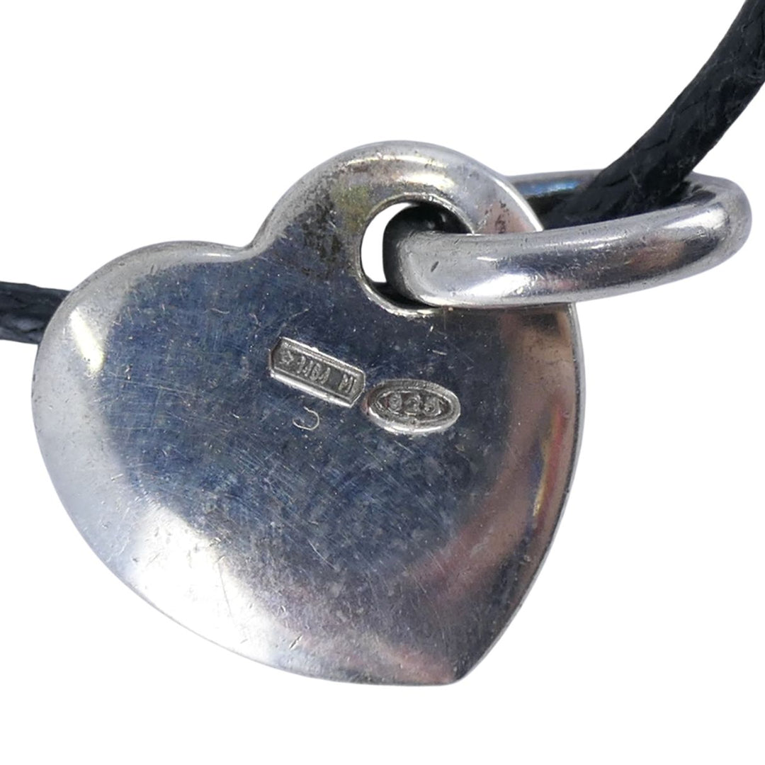 Pomellato Sterling Silver Heart Pendant Black Cord Necklace