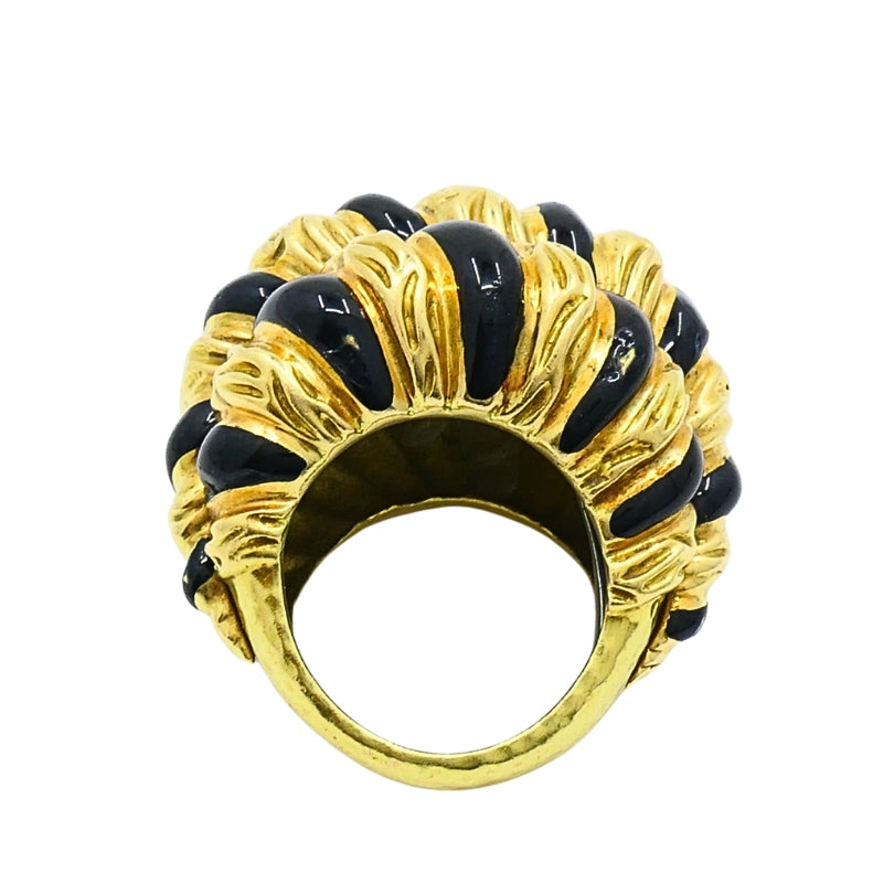 David Webb 18k Gold Black Enamel Dome Ring
