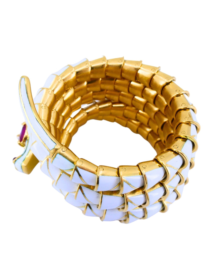 Rare Bvlgari Vintage Bulgari Dragon Bracelet 18k Gold Diamond White Enamel