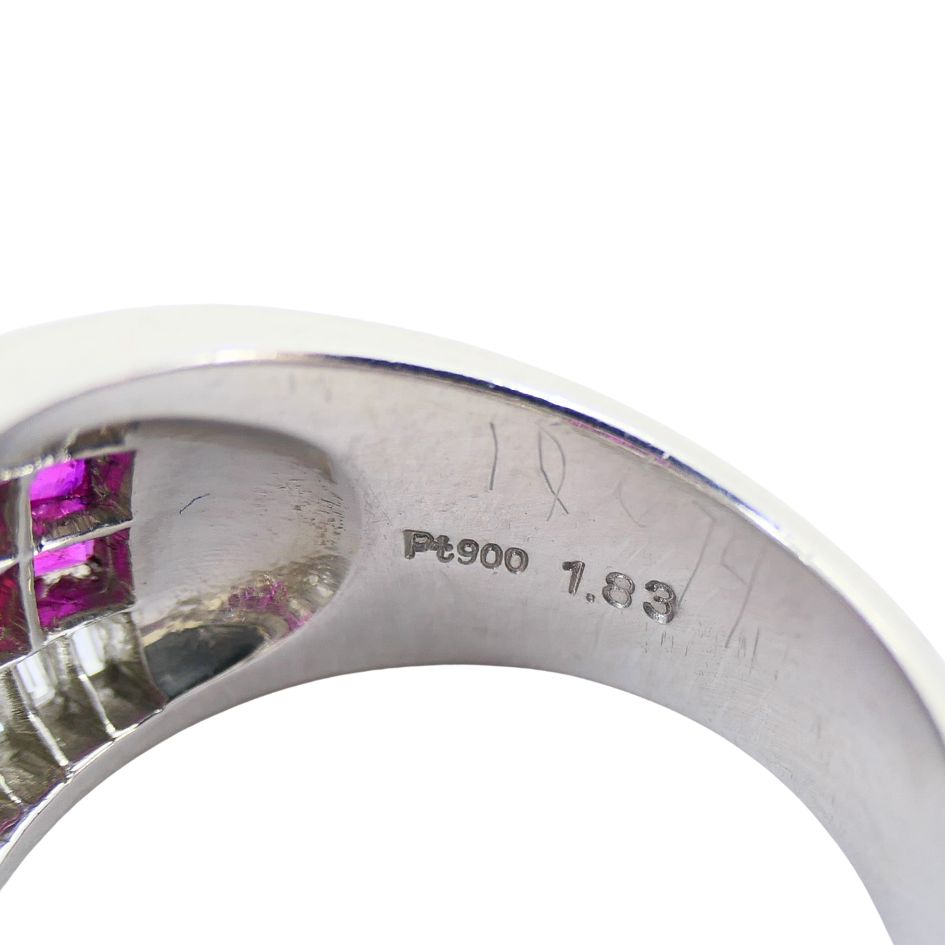 1960s Ruby Diamond Platinum Dome Ring 6.5