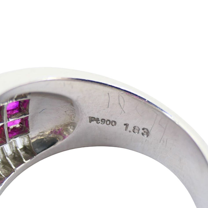 1960s Ruby Diamond Platinum Dome Ring 6.5