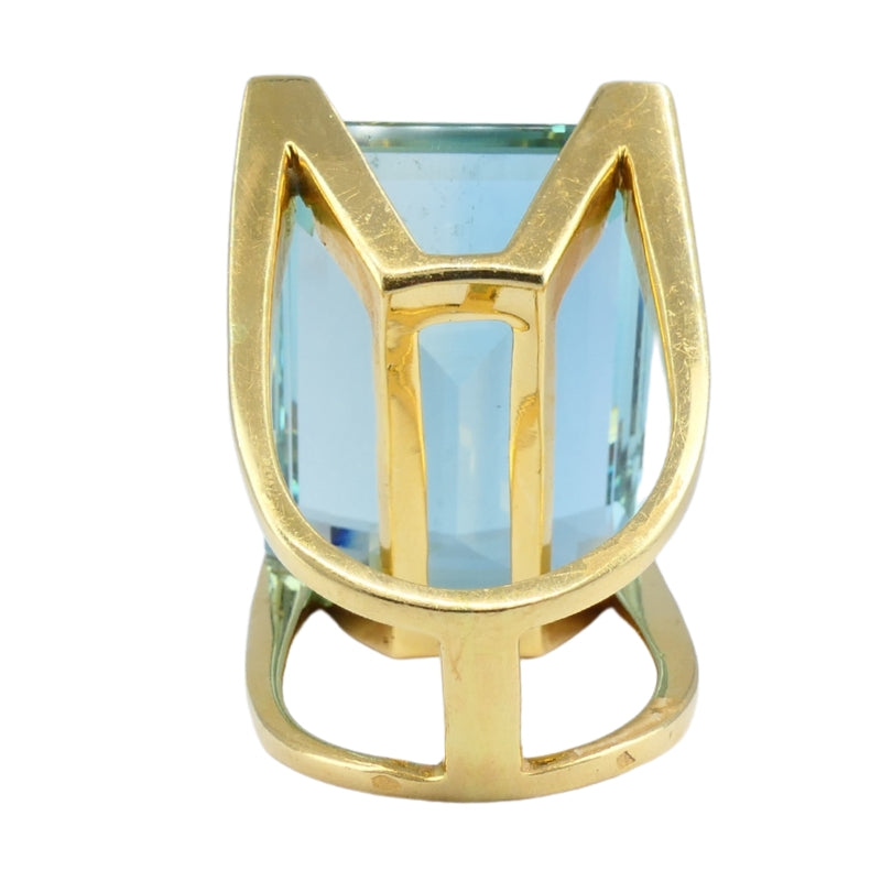 Vintage 18k Gold Aquamarine Ring 74-Carat French Jewelry Estate