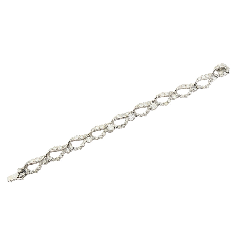 French Platinum Diamond Openwork Diamond Bracelet, 1960s