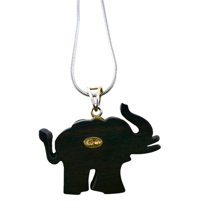 Elephant Pendant Ebony Diamond 18k Gold Snake Chain Necklace