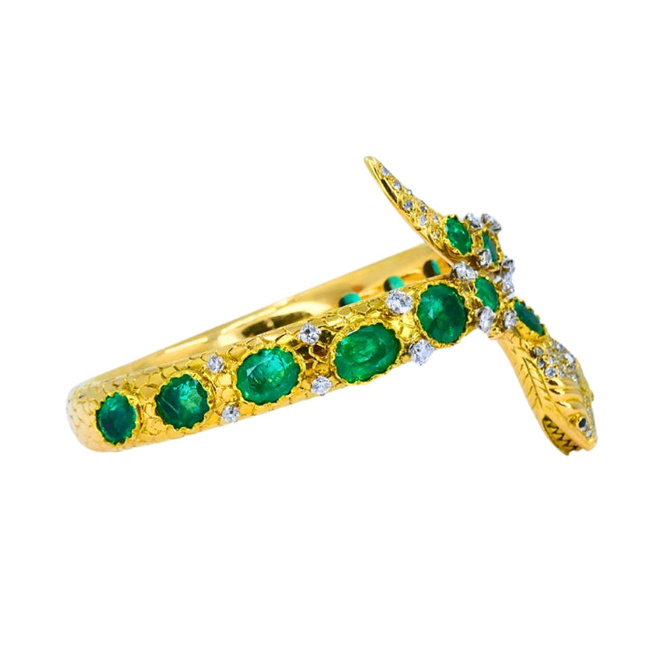 Vintage Snake Bangle Bracelet Gold Emerald Diamonds Estate Jewelry