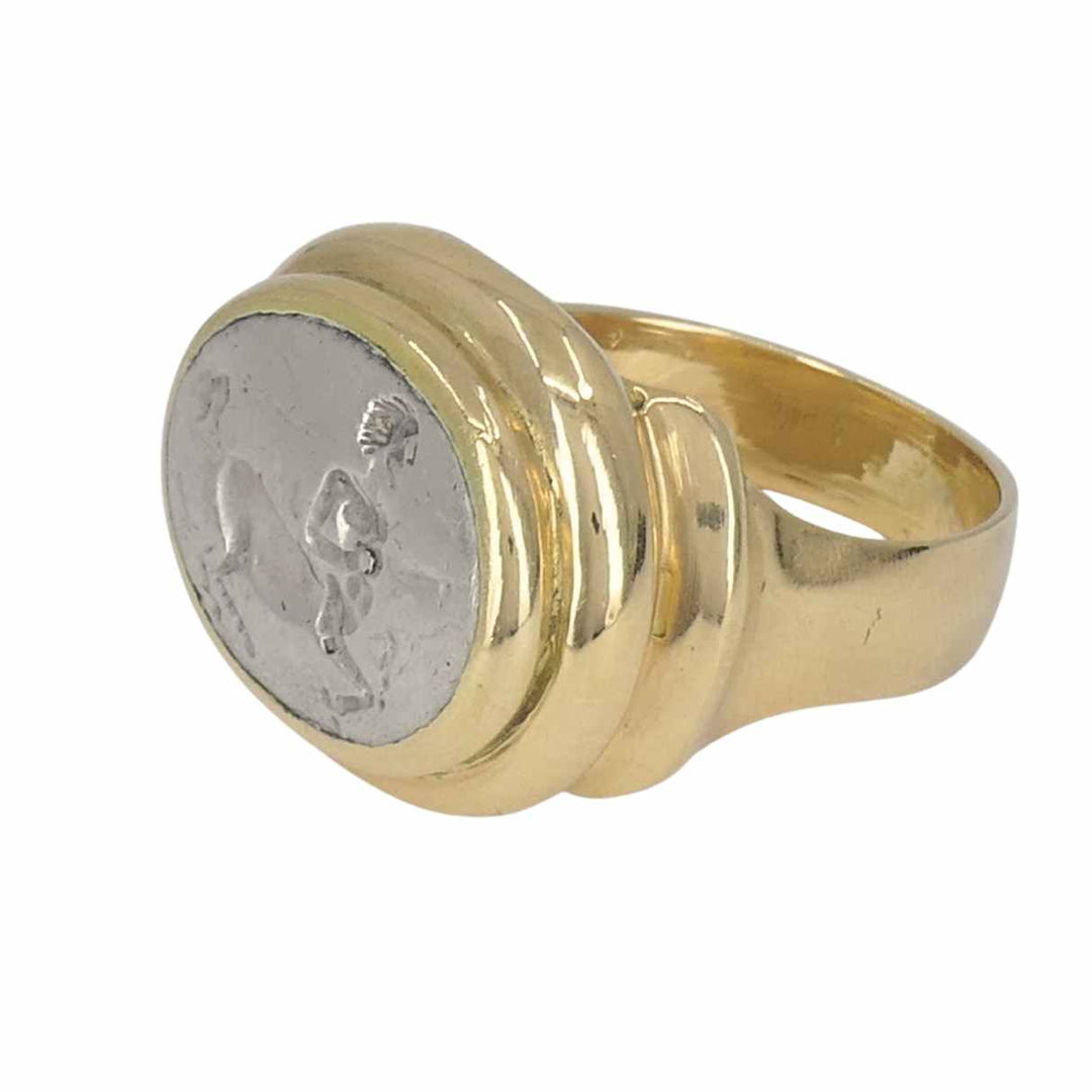 Vintage Bvlgari 18k Gold Ancient Silver Magna Grecia Centaur Bulgari Ring