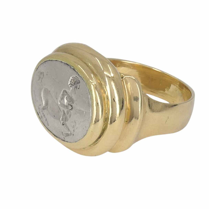 Vintage Bvlgari 18k Gold Ancient Silver Magna Grecia Centaur Bulgari Ring