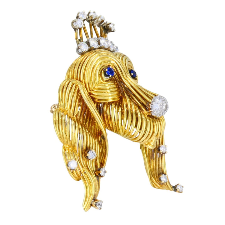 Vintage Tiffany & Co. 18k Gold Sapphire and Diamond Dog Brooch