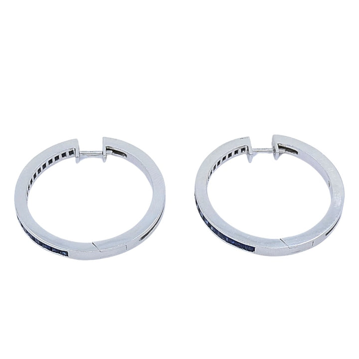 White Gold Sapphire Hoop Earrings