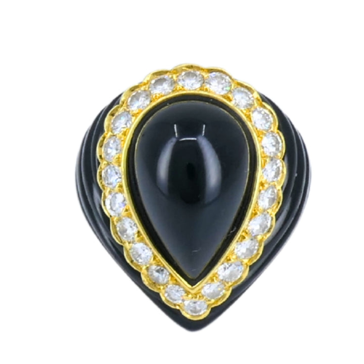 Vintage Tallarico 18k Gold Onyx Ring Diamond Estate Jewelry