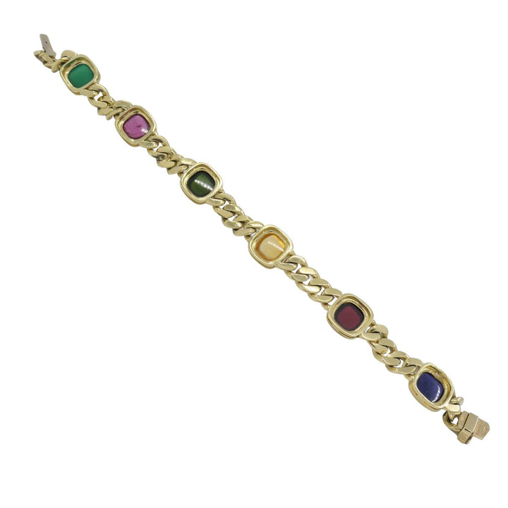 Vintage Bvlgari 18k Gold Curblink Sugarloaf Gemstones Bulgari Bracelet