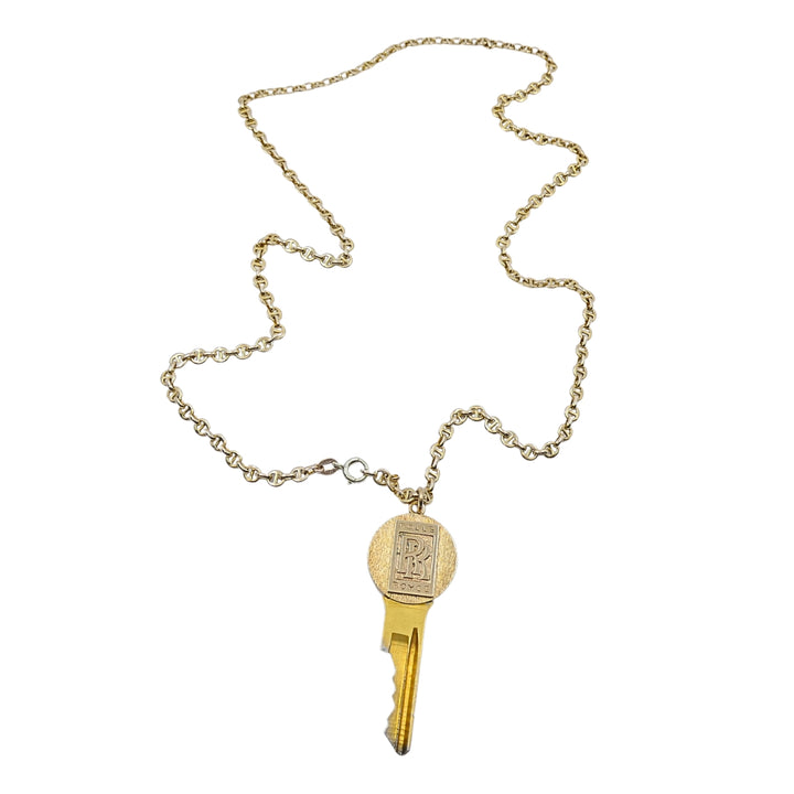 Vintage Cartier 14k Gold Rolls-Royce Key Pendant Necklace