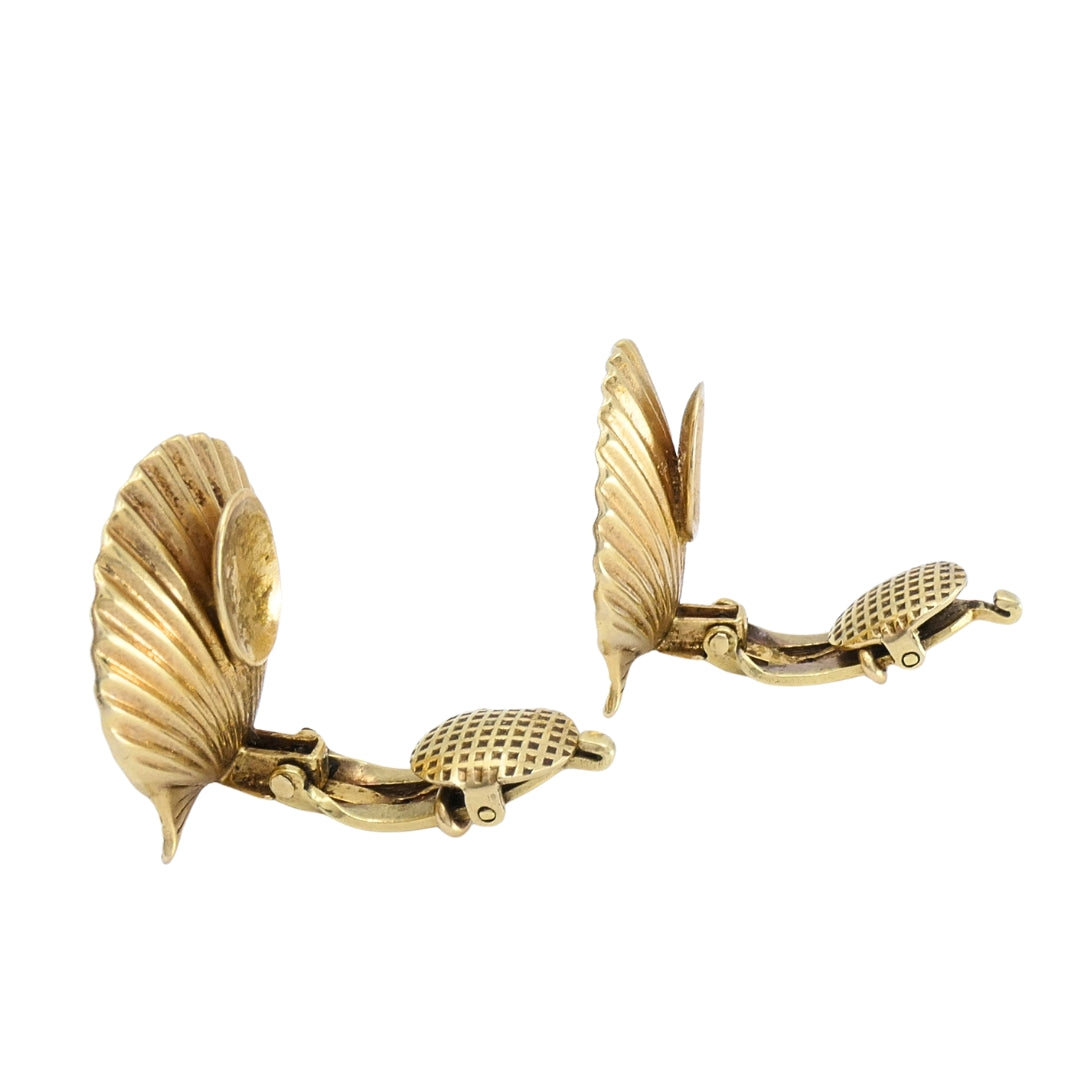 Cartier 14k Gold Shell Vintage Clip-On Earrings