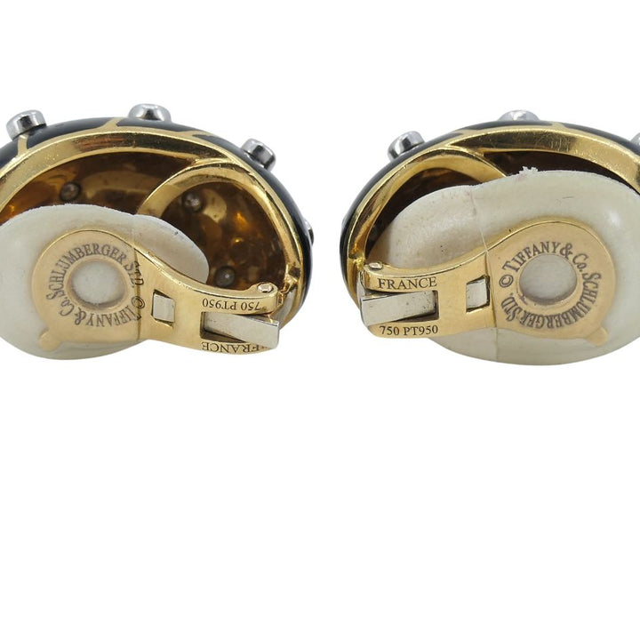 Jean Schlumberger Tiffany & Co. 18k Gold Platinum Enamel Diamond Banana Earrings
