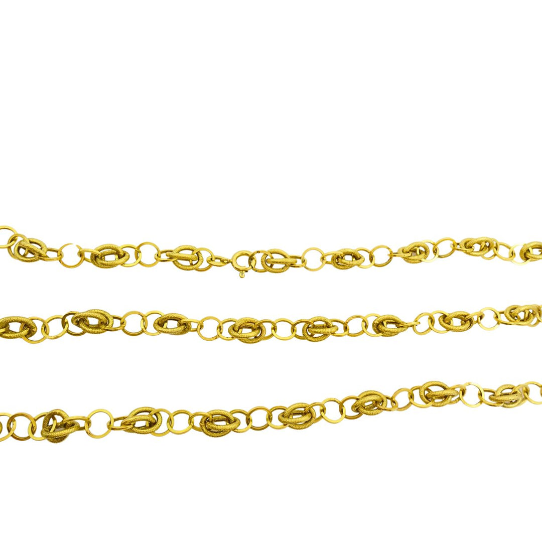 Vintage Italian 14k Textured Link Long Chain Necklace