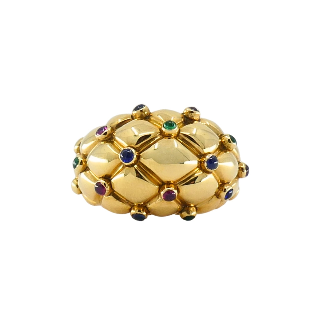 Vintage Chaumet 18k Gold Dome Cocktail Ring with Gemstones Original Box
