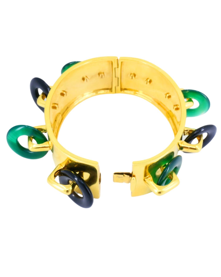 Aldo Cipullo for Cartier Hinged Bangle Bracelet 18k Gold Onyx Chrysophrase