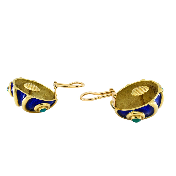 Vintage Tiffany & Co. 18k Gold Blue Enamel Turquoise Clip-On Earrings