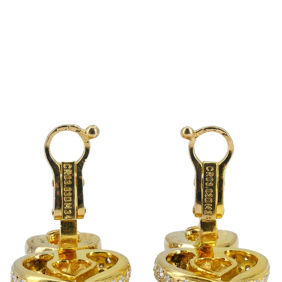 Vintage Van Cleef & Arpels 18k Gold Diamond Double Heart Earrings