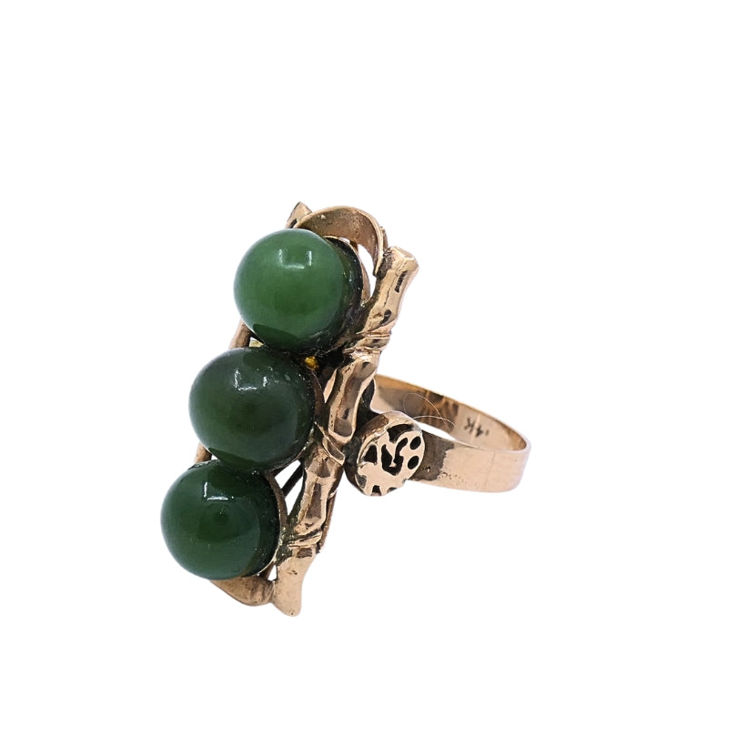 Vintage Jade Ring 14k Gold Bamboo Motif