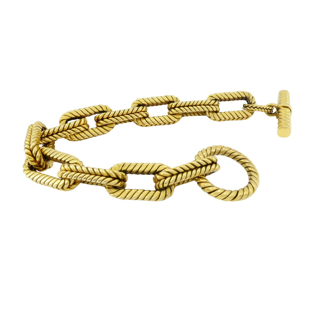 Vintage Italian 18k Yellow Gold Rope Link Toggle Bracelet