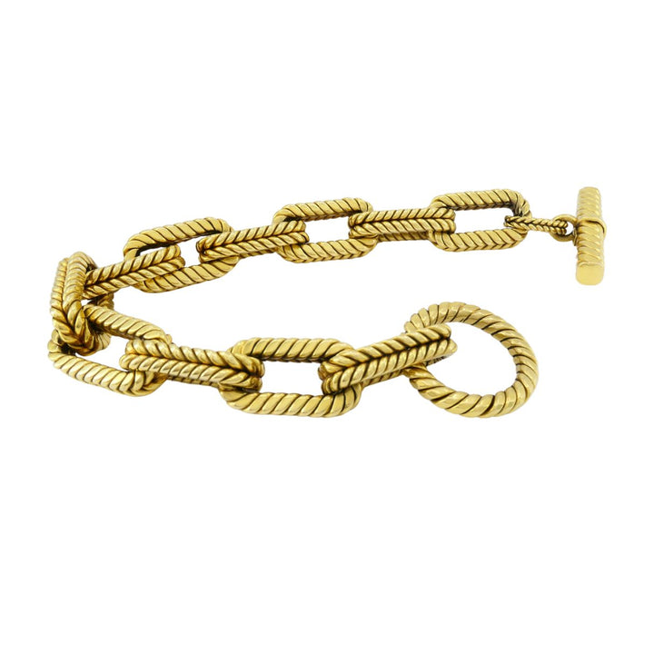 Vintage Italian 18k Yellow Gold Rope Link Toggle Bracelet
