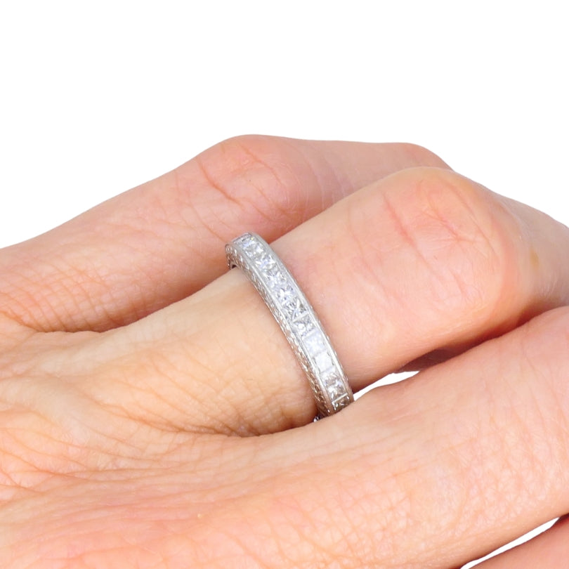 Michael Beaudry Princess Cut Diamond Eternity Band Platinum Size 6 Wedding Ring