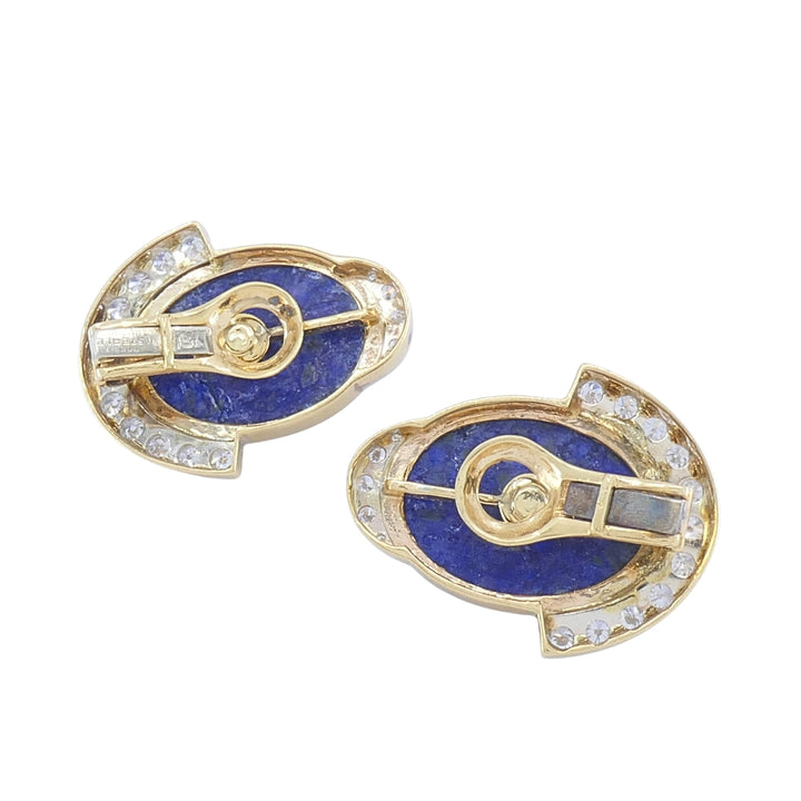 Sterlé Paris 14K Gold Lapis Lazuli Diamond Clip-On Earrings, circa 1960s - 1970s