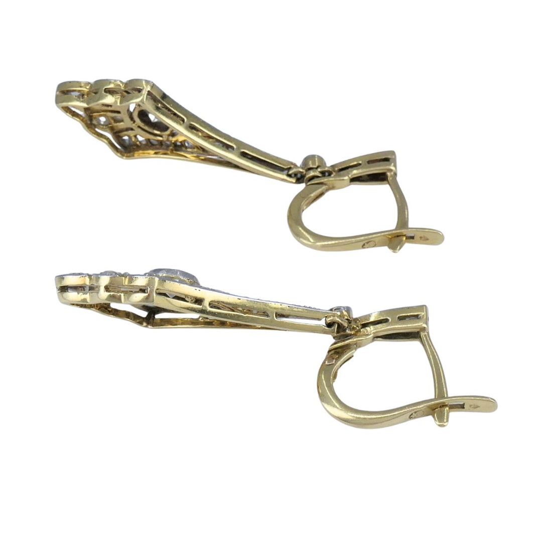 Antique 18k Gold Platinum Old Cut Diamond Drop Earrings